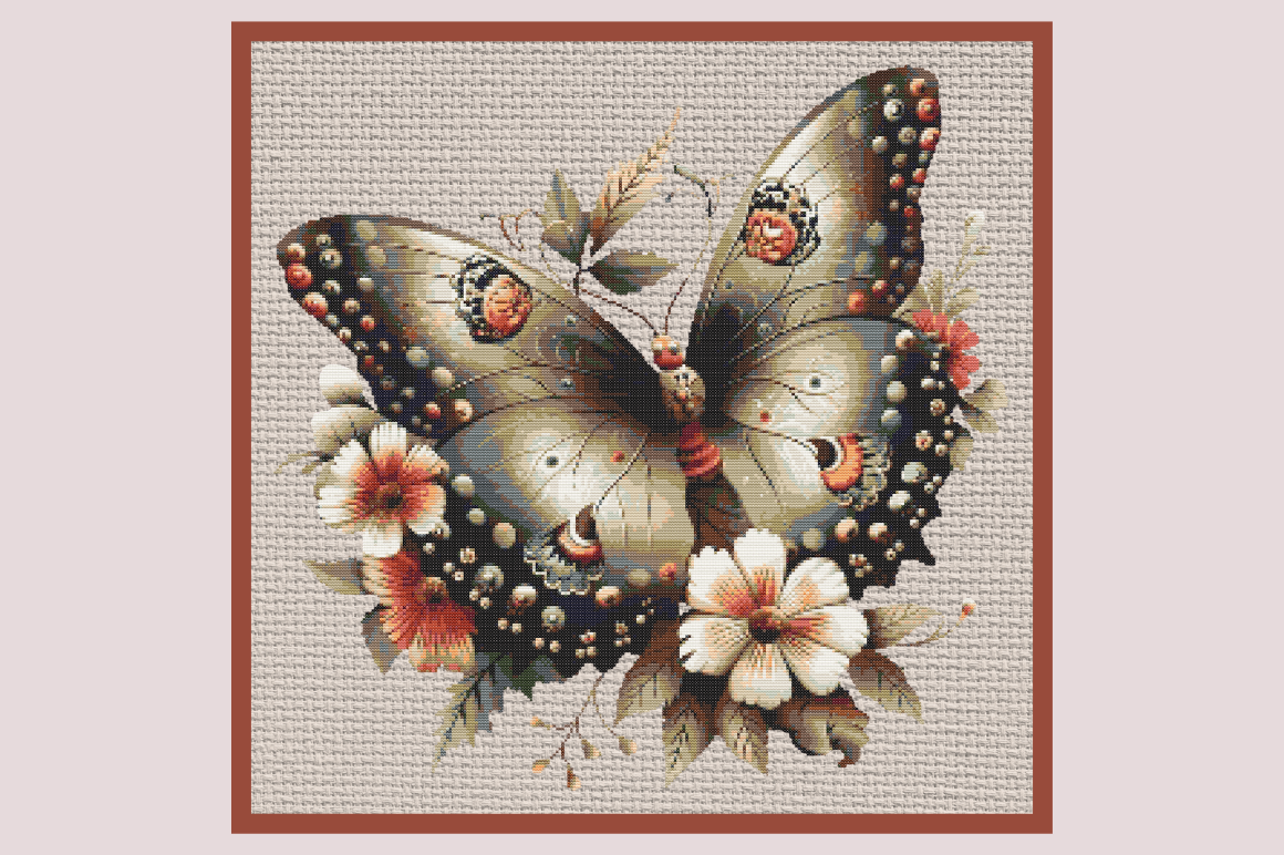 Vintage Floral Butterfly Cross Stitch