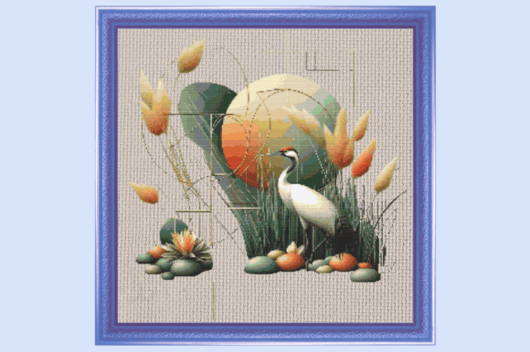 Abstract Japanese Crane Sunset Floral Cr
