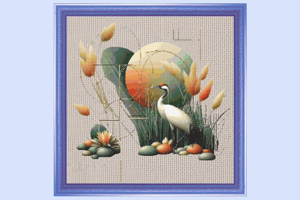 Abstract Japanese Crane Sunset Floral Cr