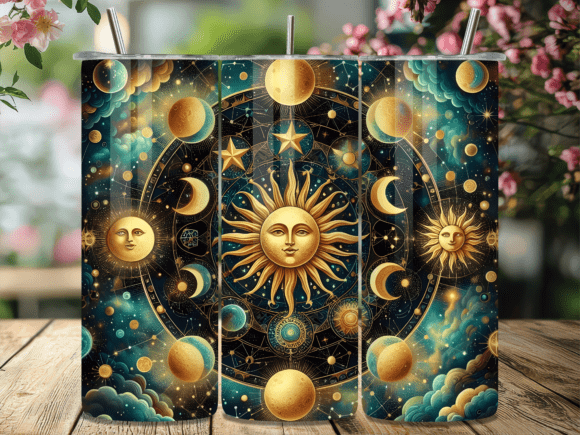 Celestial Sun Moon Stars Tumbler Wrap