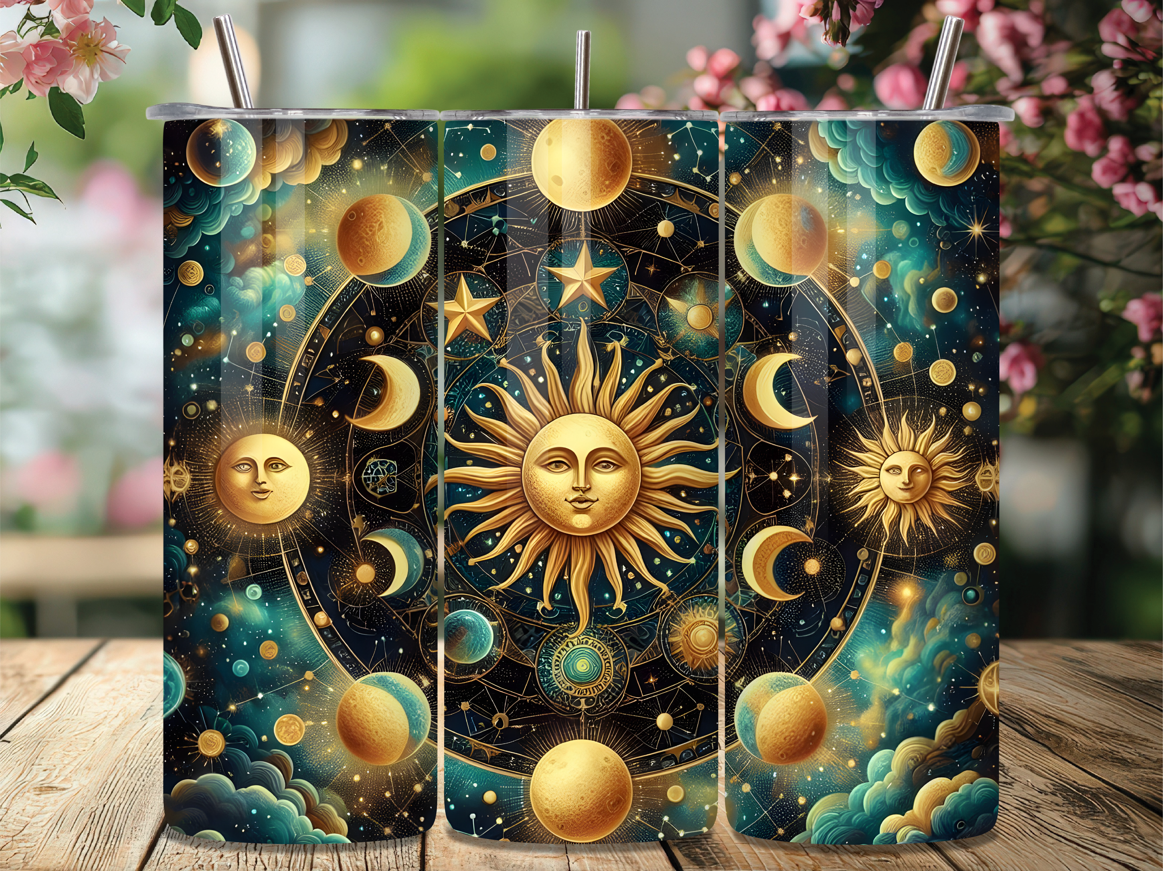 Celestial Sun Moon Stars Tumbler Wrap