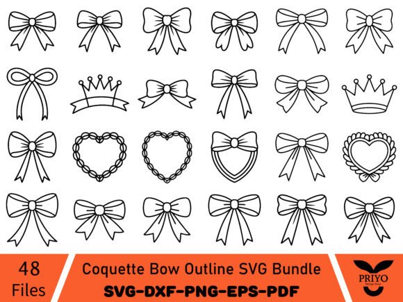 1 Coquette Bow Outline Svg Bundle Designs & Graphics