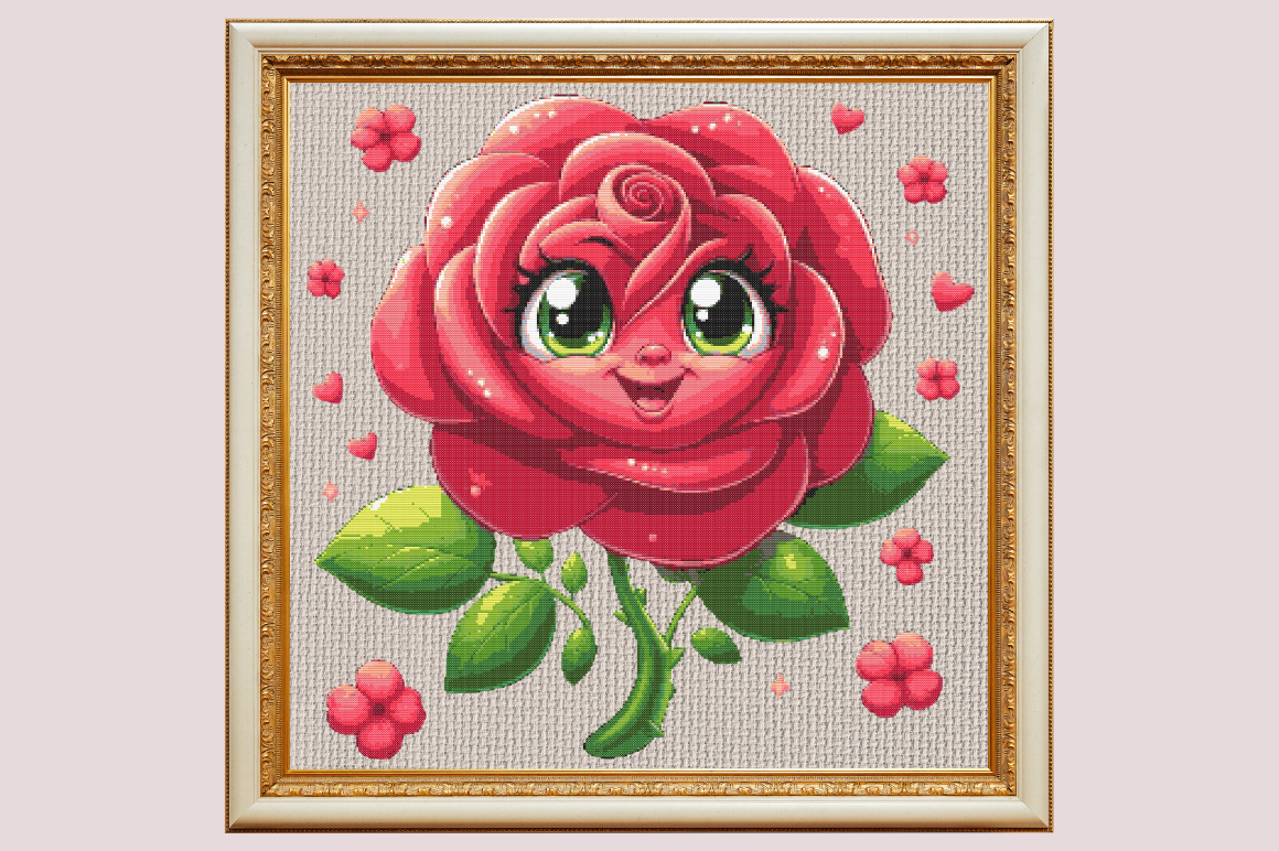 Cute Kawaii Rose with Smiling Face Cross