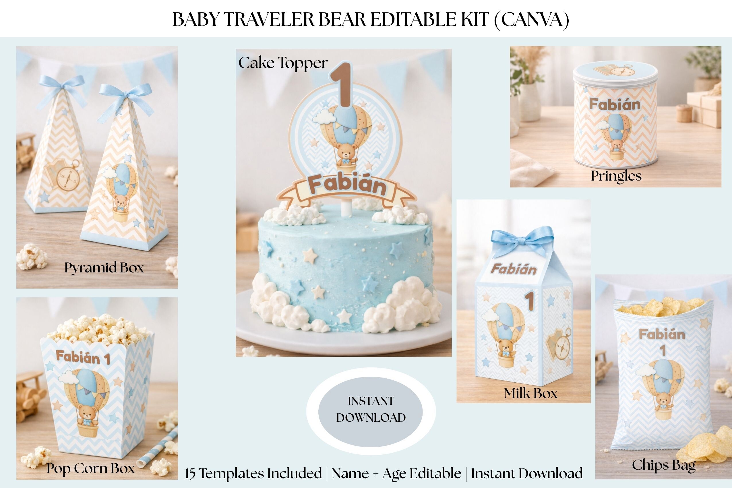 Editable Bear Party Kit Canva
