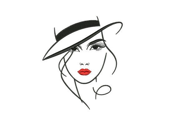 Red Lips Lady with Hat