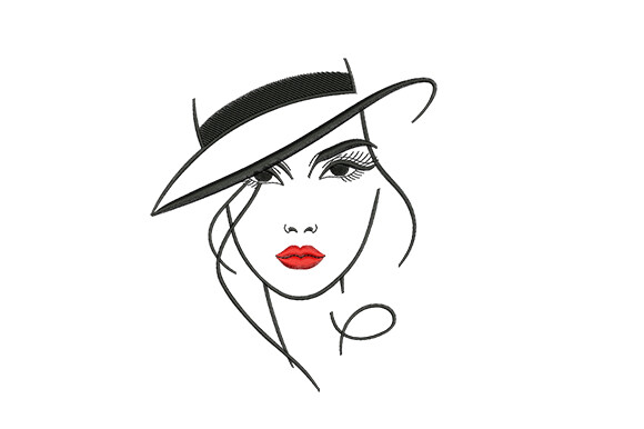 Red Lips Lady with Hat