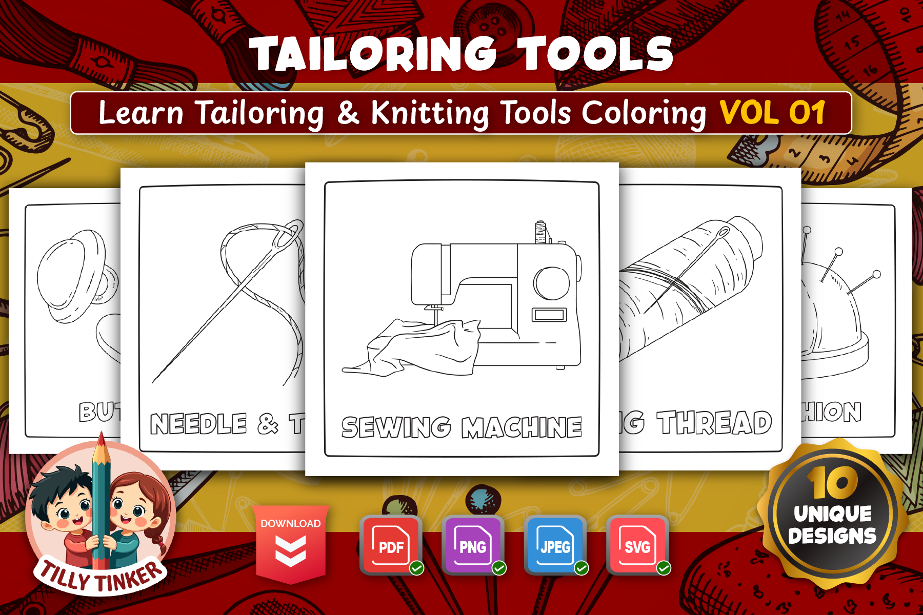 Tailoring Tools Coloring Pages Vol 01