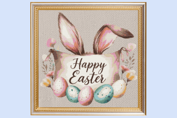 Vintage Easter Bunny Ears & Eggs Cross S