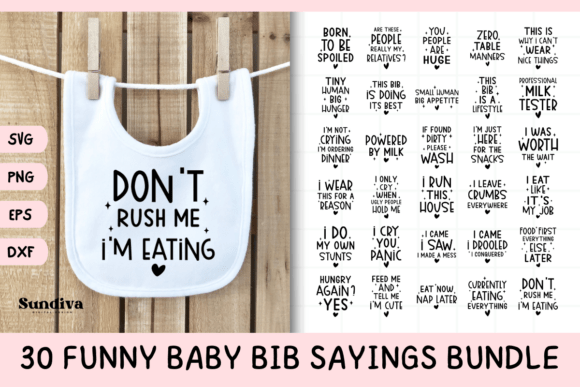 30 Funny Baby Bib Quotes SVG Bundle