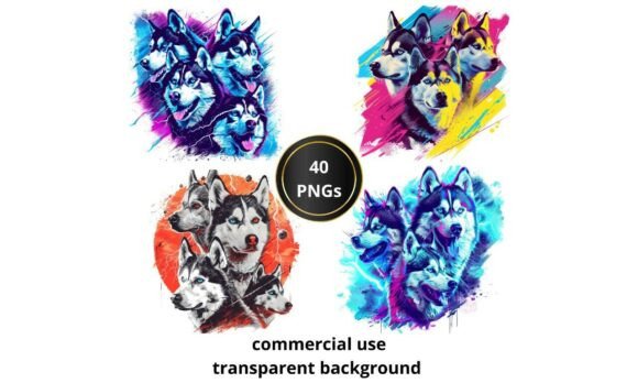 40 Husky PNG Transparent High Res sublimation design bundle for Etsy sellers