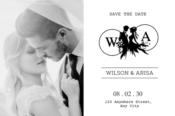 Bride & Groom Silhouette Monogram Font PNG with transparent background - Preview 1