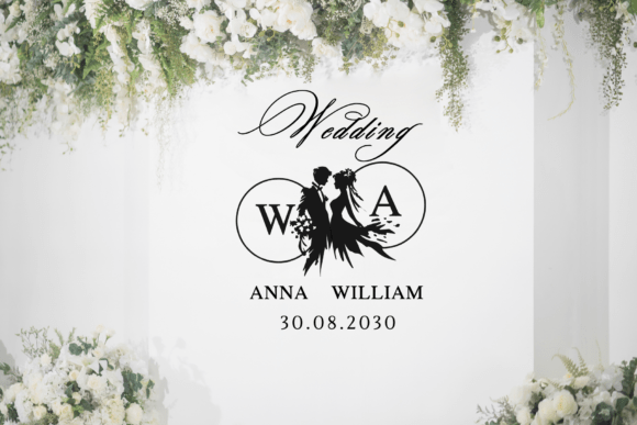Bride & Groom Silhouette Monogram Font PNG with transparent background - Preview 2