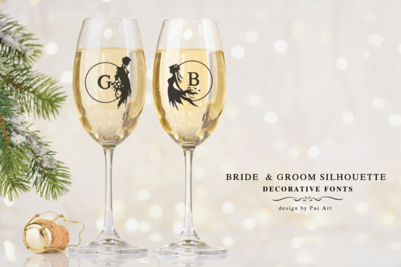 Bride & Groom Silhouette Monogram Font PNG with transparent background - Preview 3