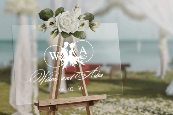 Bride & Groom Silhouette Monogram Font PNG with transparent background - Preview 4