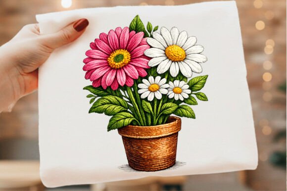 Daisy Flowers Embroidered Floral Bouquet