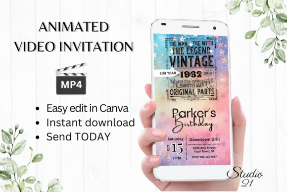 Digital Vintage Birthday Invitation