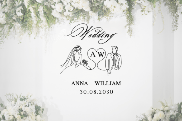 Line Art Wedding Monogram Font PNG with transparent background - Preview 3