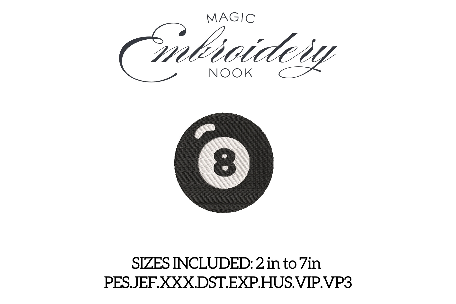Lucky Number 8 Ball Embroidery Design