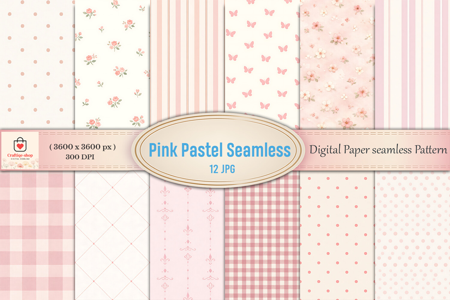Pink Pastel Seamless Digital Paper Bundl
