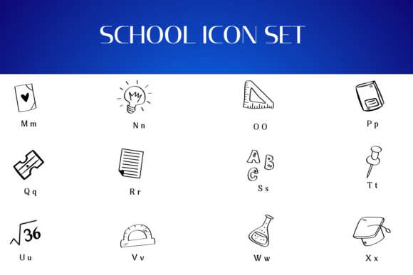 School Icon Set Font font preview - 2