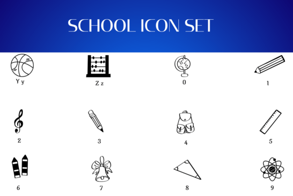 School Icon Set Font font preview - 3