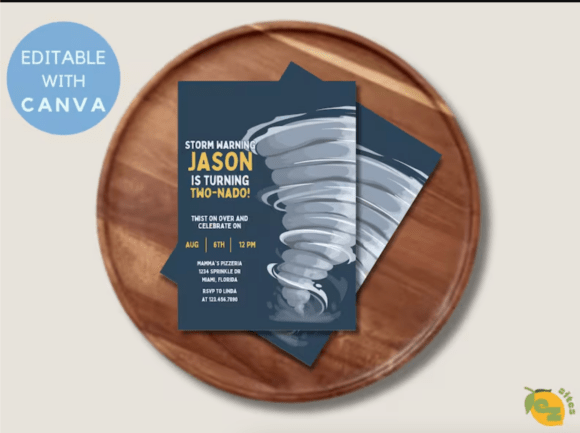 Two-nado Birthday Invite Canva Template