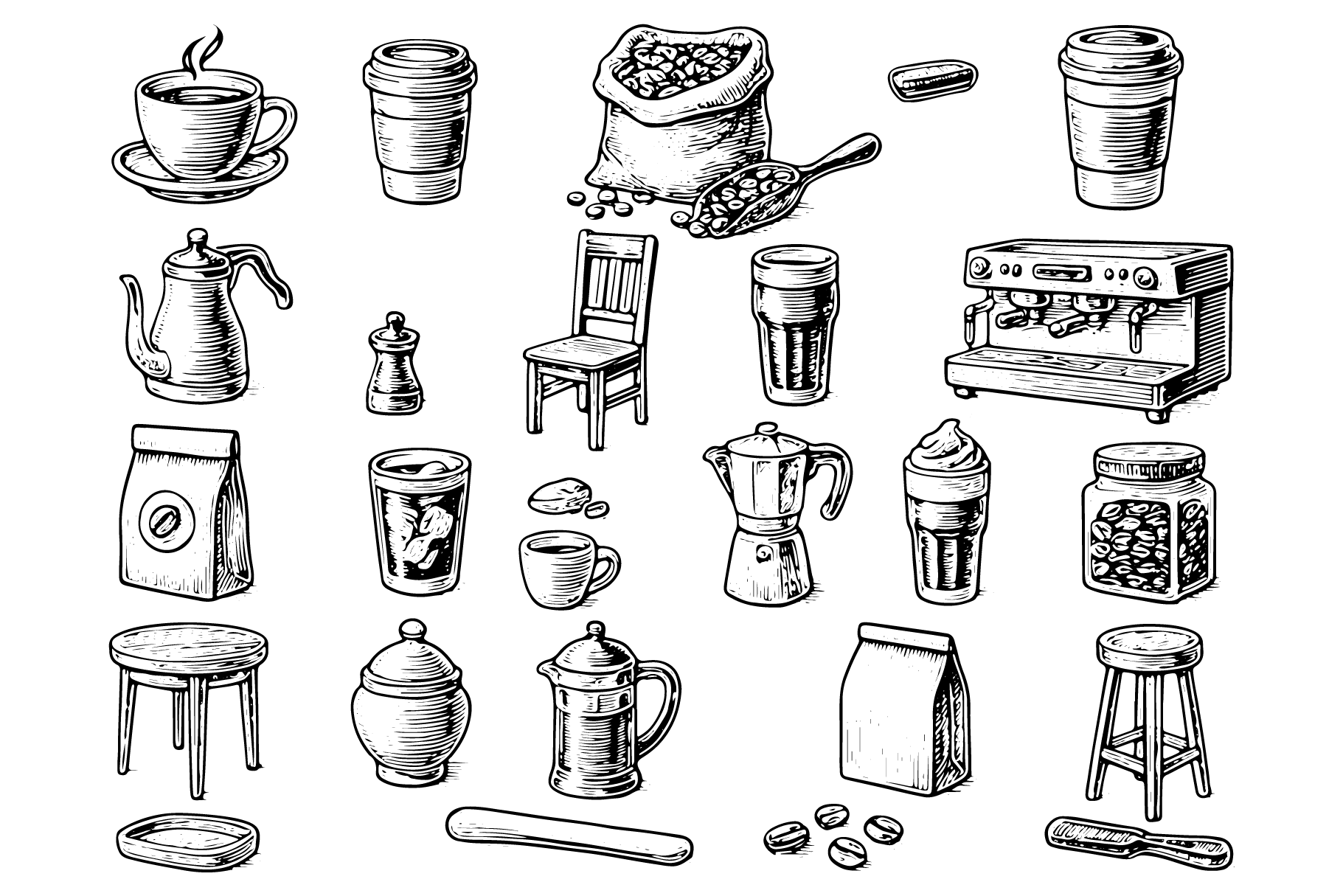 Vintage Coffee Icons Vector Set