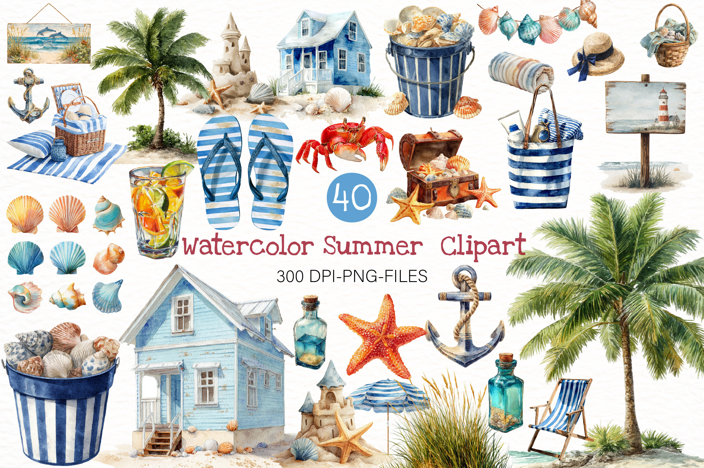 Watercolor Summer Clipart Graphic by Designworld · Creative Fabrica