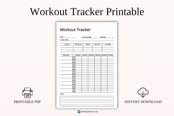 Workout Tracker Printable Cardio Gym Log