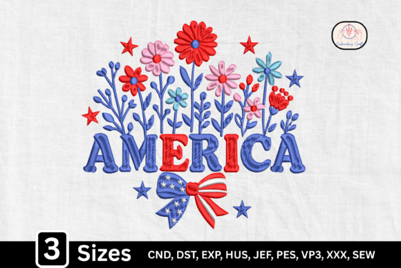 4th of July Wild Flower America Fête de l’Indépendance Design de Broderie Par Embroidery Craft