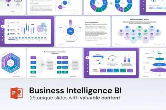Preview of Business Intelligence BI for PowerPoint business report presentation template