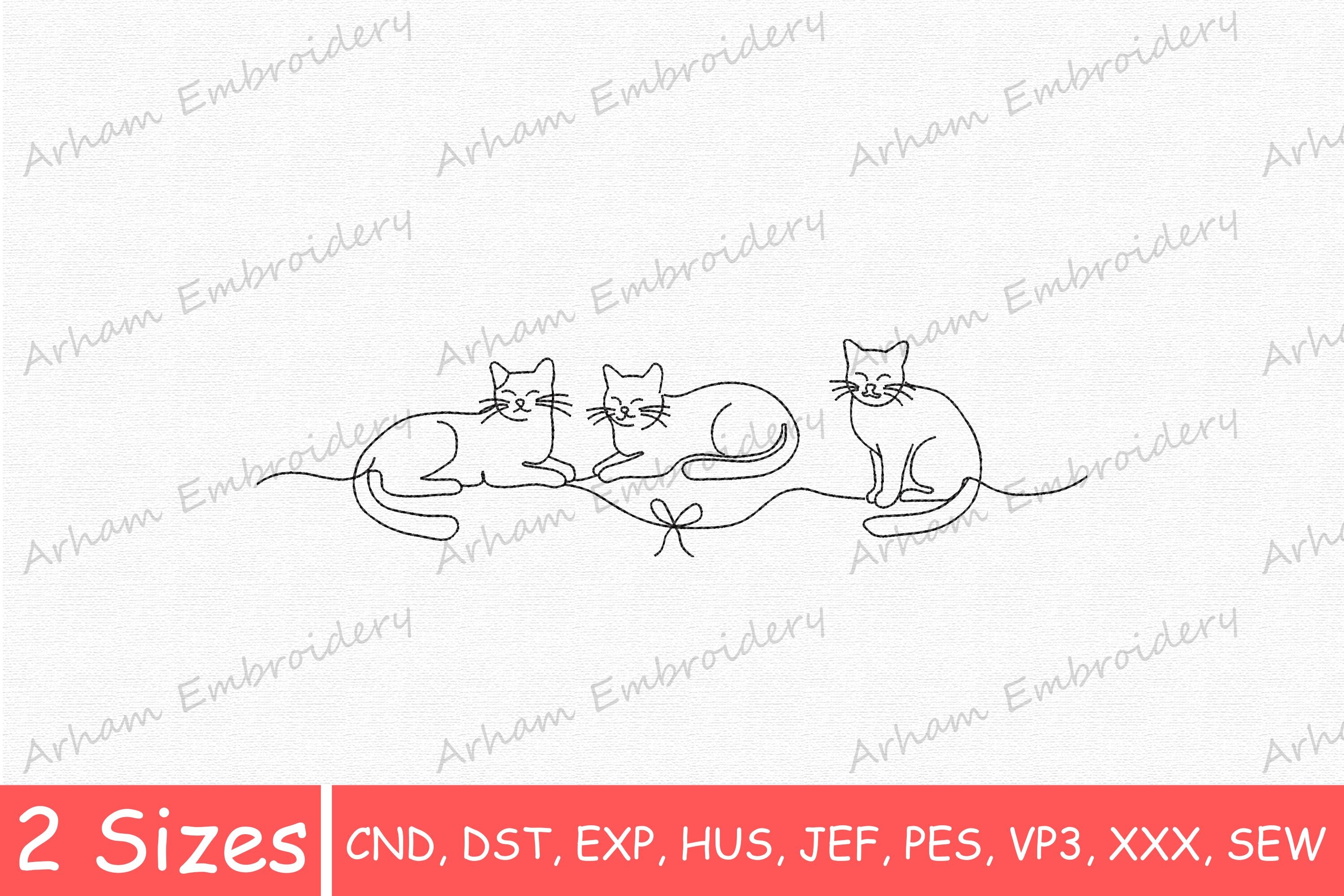 Cute Three Cats Line Art