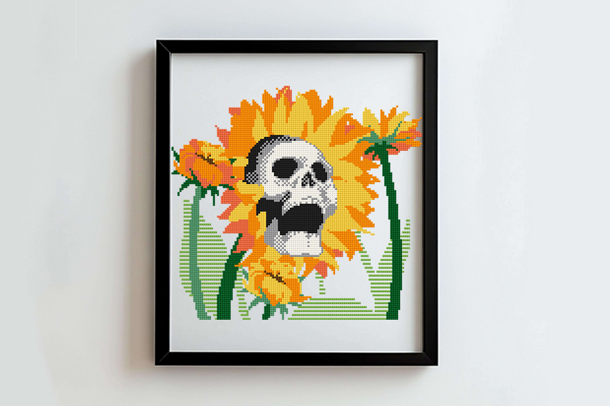 Flower Skull Cross Stitch Pattern