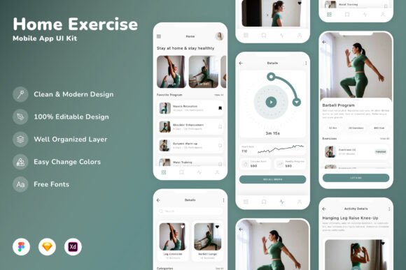Home Exercise Mobile App UI Kit