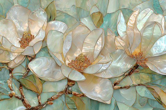 Iridescent Pearl Magnolia Glass Art