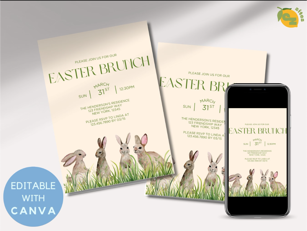 Rabbits Easter Brunch Canva Invitation