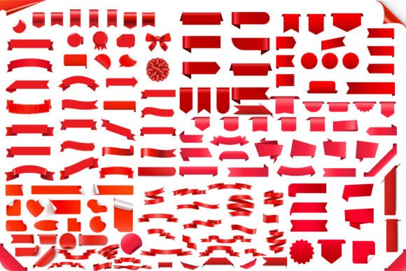 Red Ribbon Banner and Label Mega Bundle