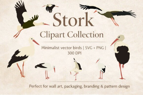 Stork Clipart Set, Minimalist Birds Graphic by InnnaArt · Creative Fabrica