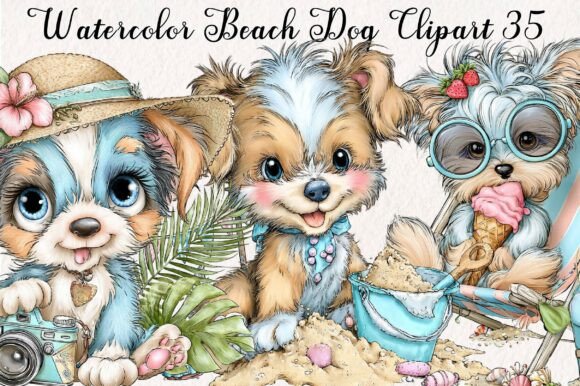 Watercolor Beach Dog Clipart Graphic Illustrations By Print Magic