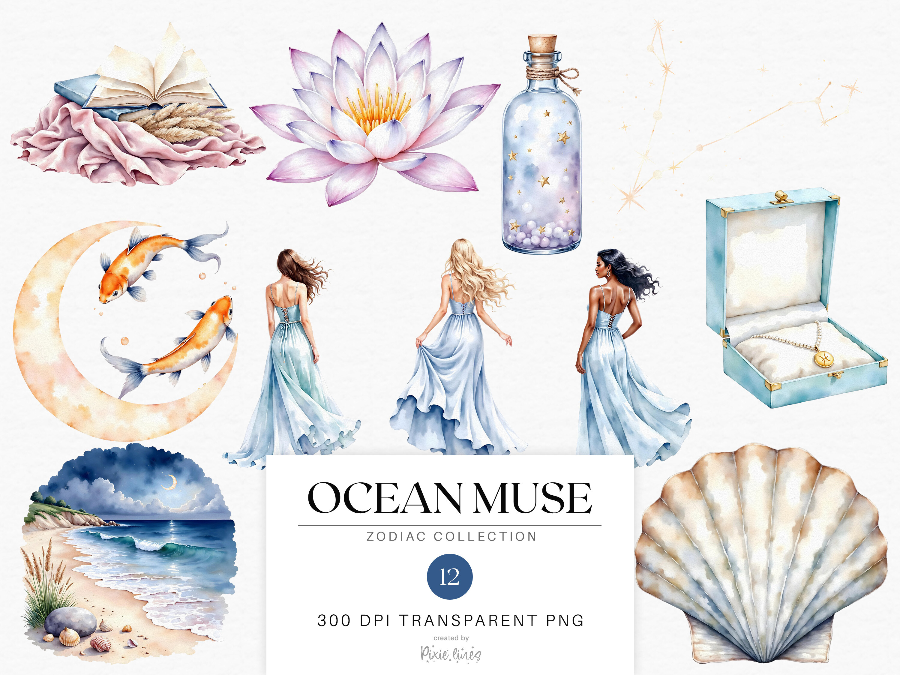 Watercolor Zodiac Pisces Season Clipart