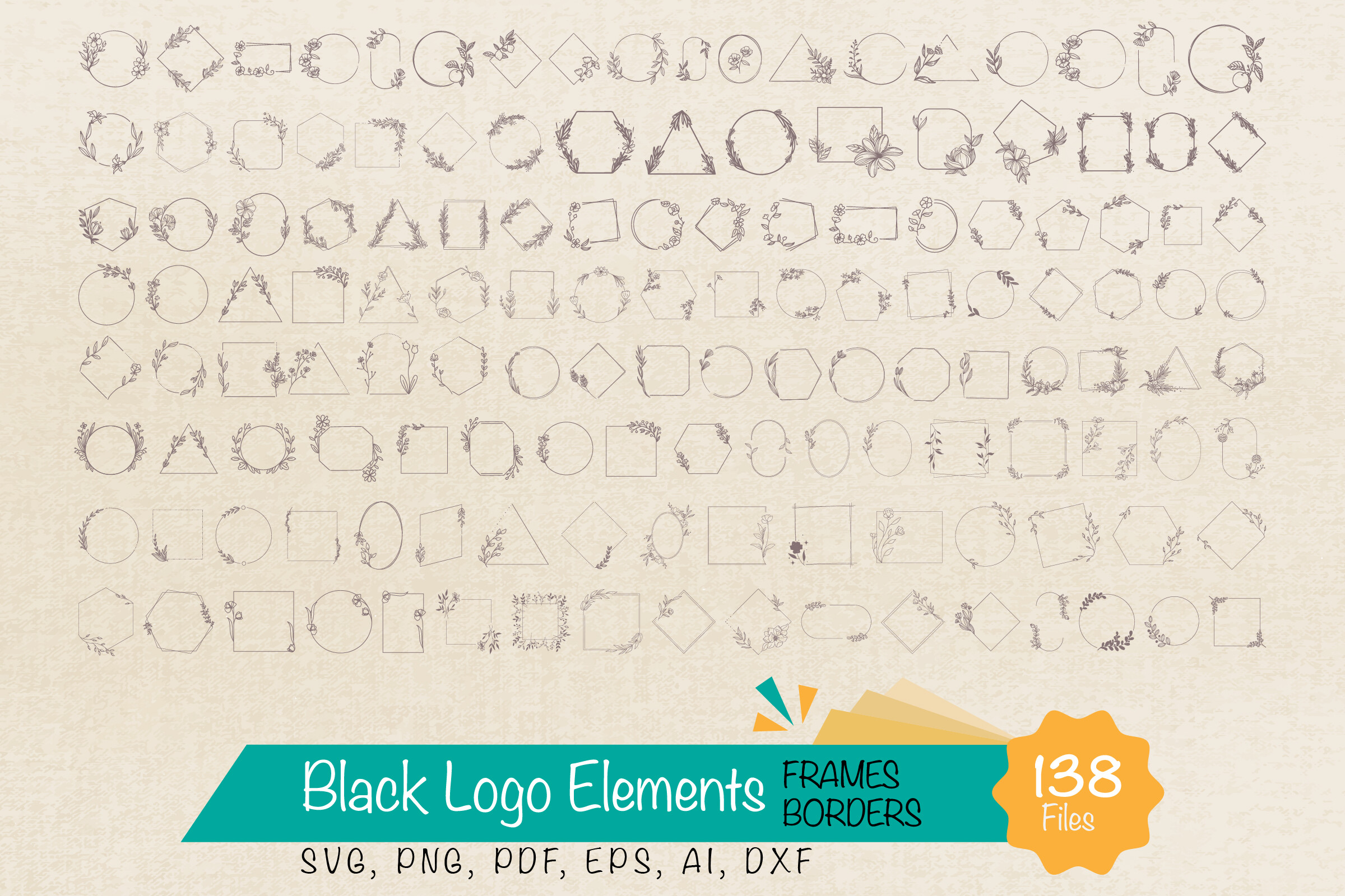 138 Black Logo Elements, Frames, Borders