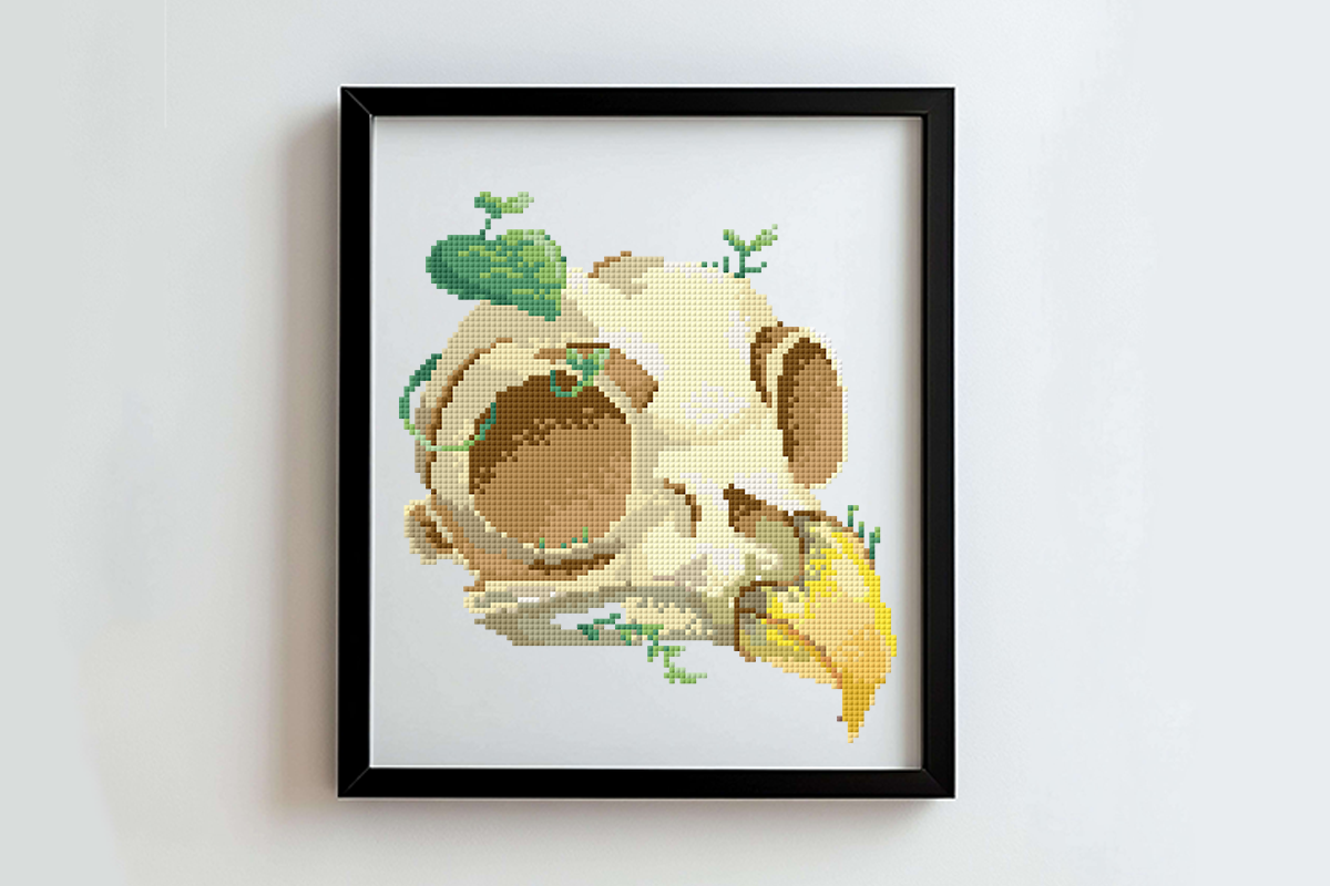 Bird Skull Cross Stitch Pattern