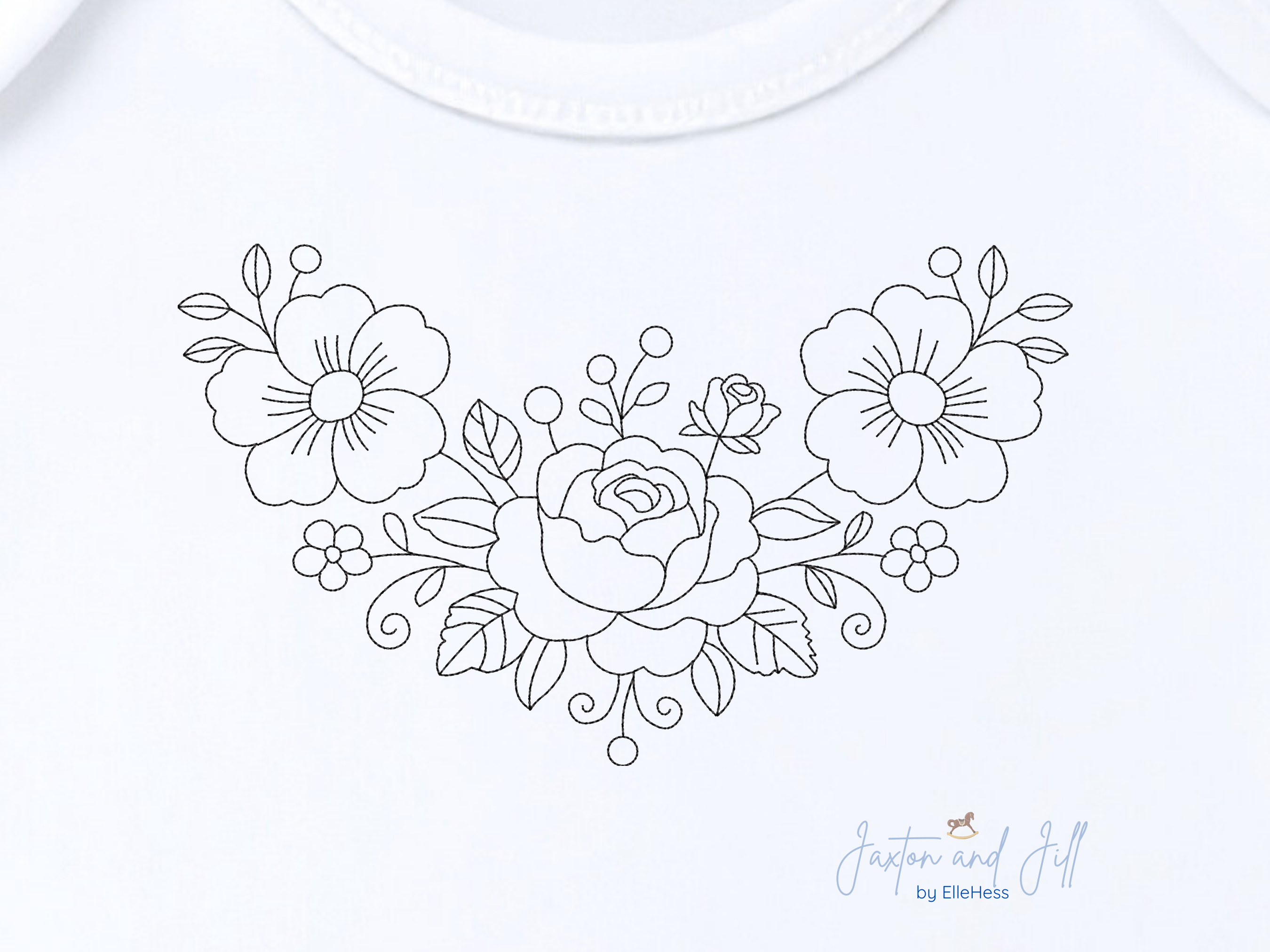 Blackwork Simple Rose Embroidery Border