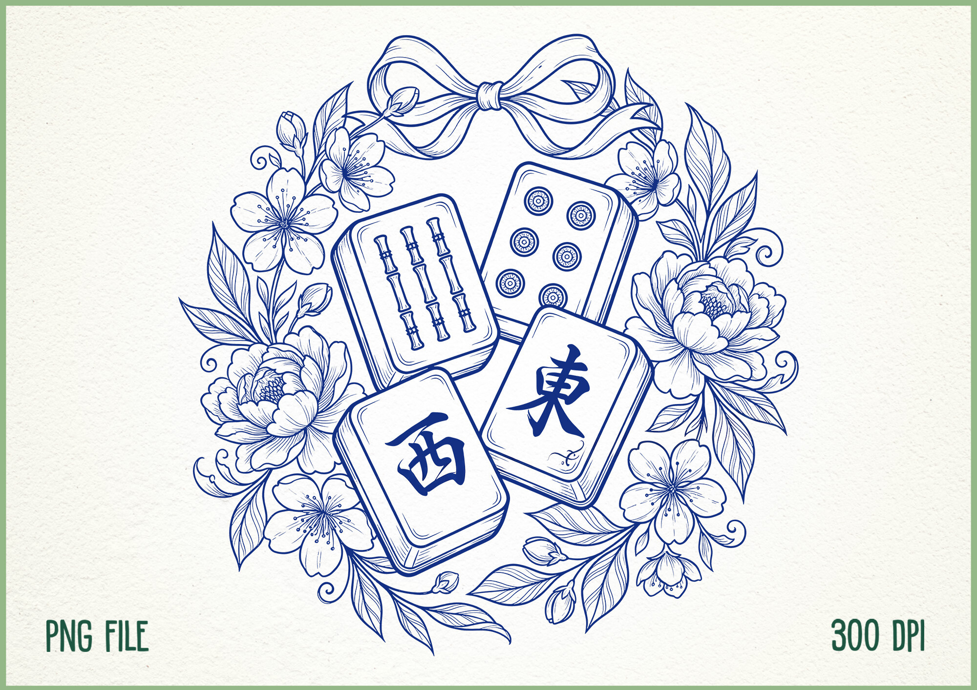Blue Floral Mahjong Tiles Design