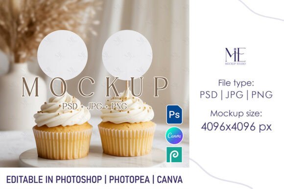 Cupcake Topper Mockup, Round Toppers Tag Graphic Product Mockups By Mie Mockup Studio