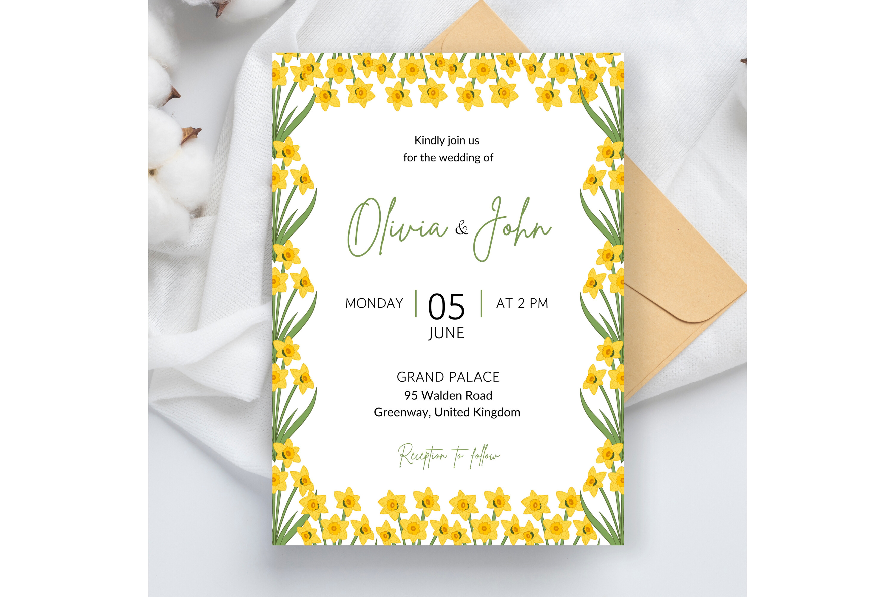 Daffodil Flower Wedding Invitation