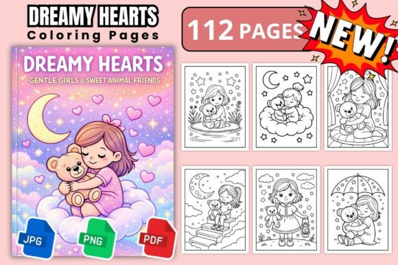 Dreamy Hearts Girls Coloring Book