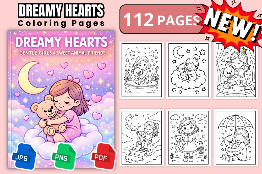 Dreamy Hearts Girls Coloring Book