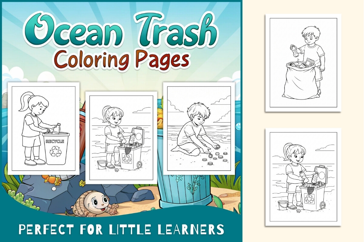 Earth Day Ocean Trash Coloring Pages