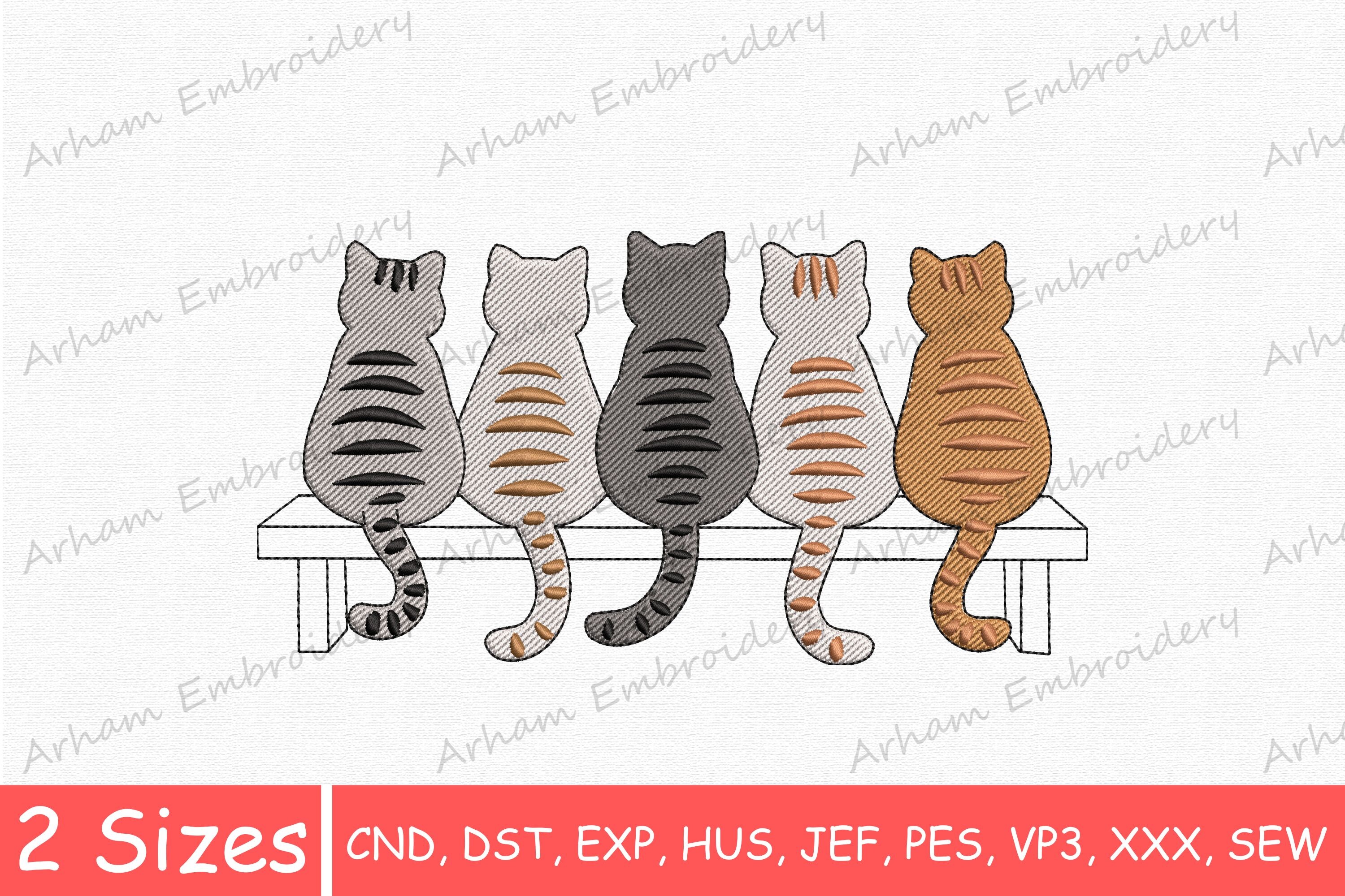 Five Tabby Cats on Bench